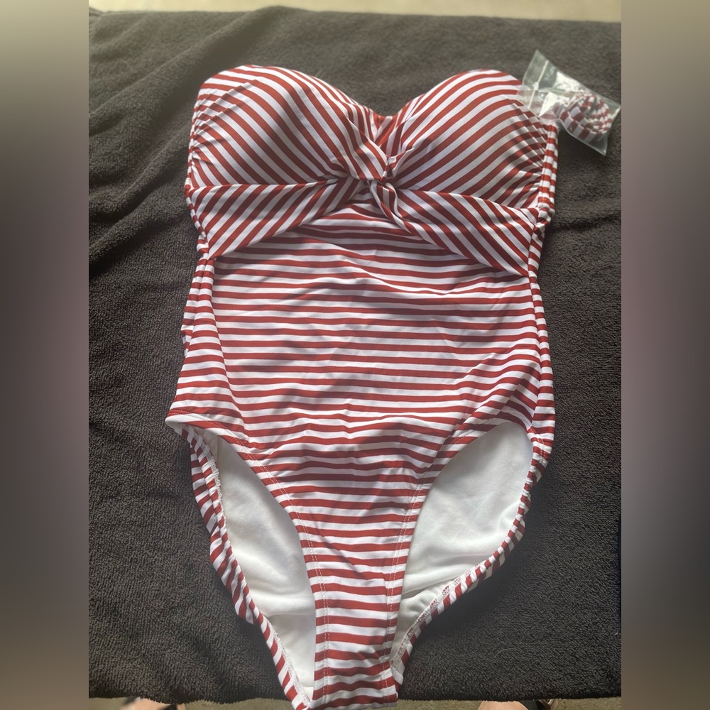 Brand new with tags size small one piece swimsuit red and white stripes